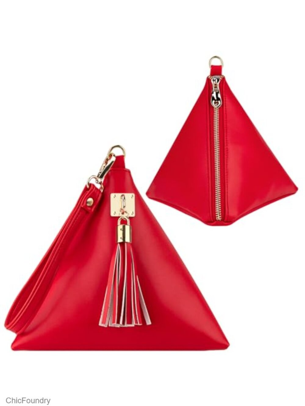 Faux Leather Triangle Wristlet Clutch Wallet with Wrist Strap Tassel